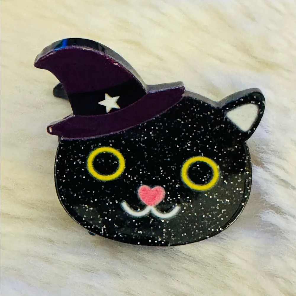 Hair Clip Black Cat Witch Hat for Kids